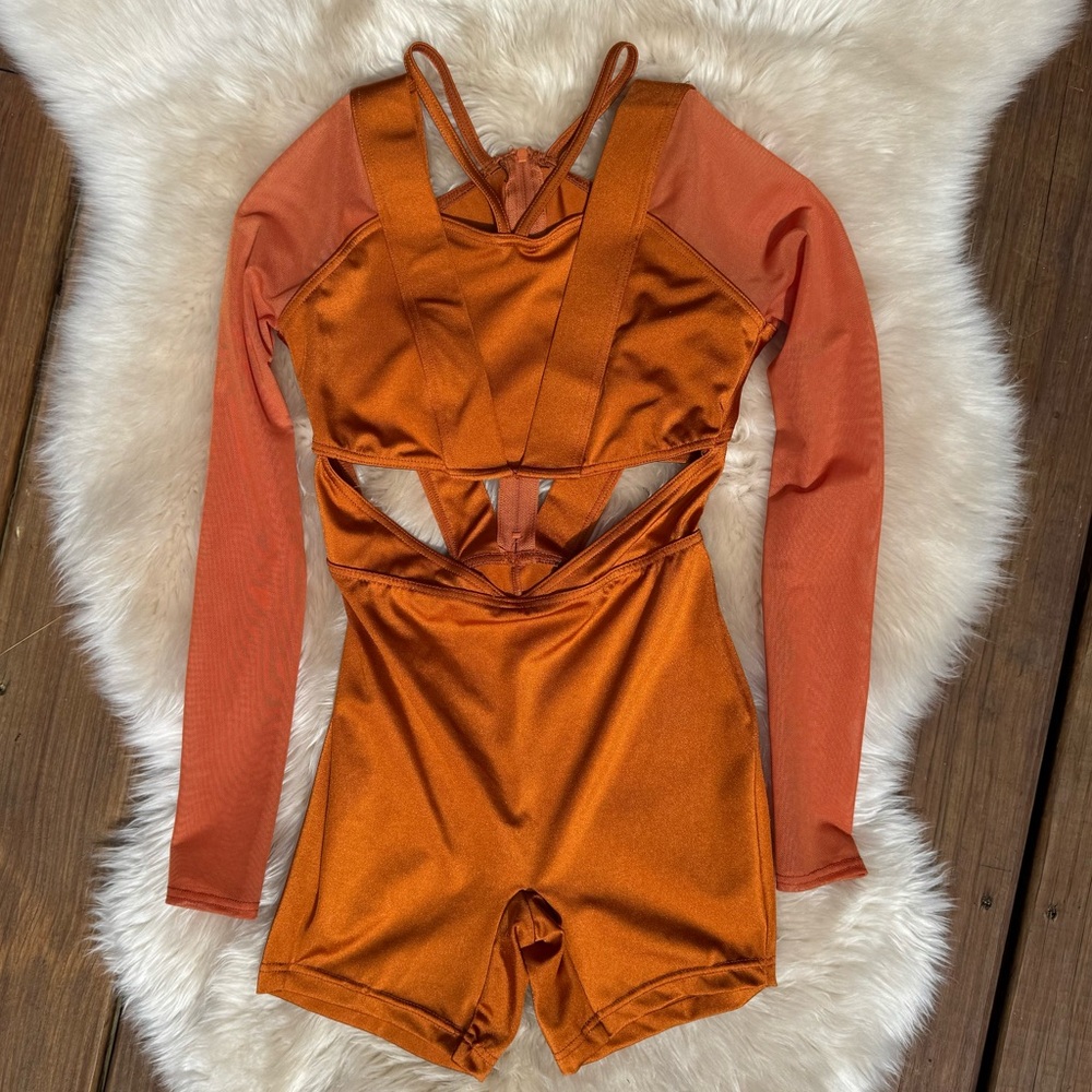 Weissman Orange Cutout Dance Costume with Long Sleeves
